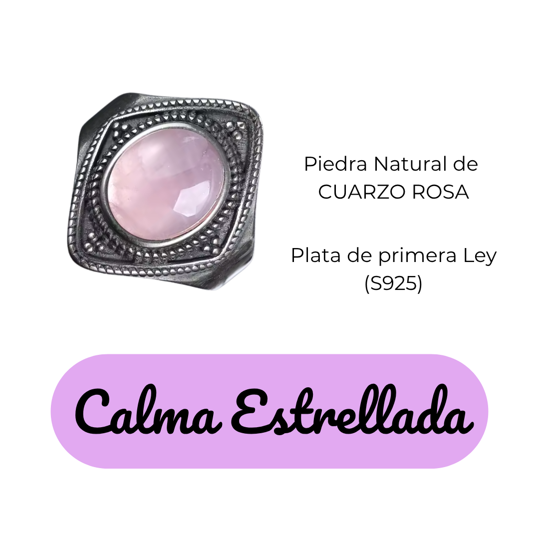 Anillo Cuarzo Rosa Oval - Calma Estrellada - Plata de Ley