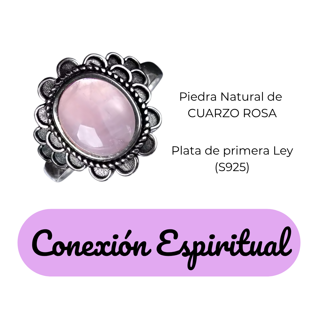 Anillo Cuarzo Rosa Oval - Conexión Espiritual - Plata de Ley