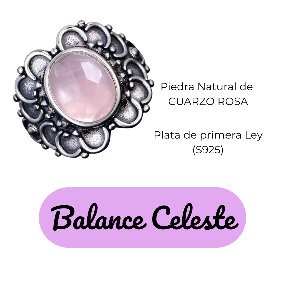 Anillo Cuarzo Rosa Oval - Balance Celeste - Plata de Ley