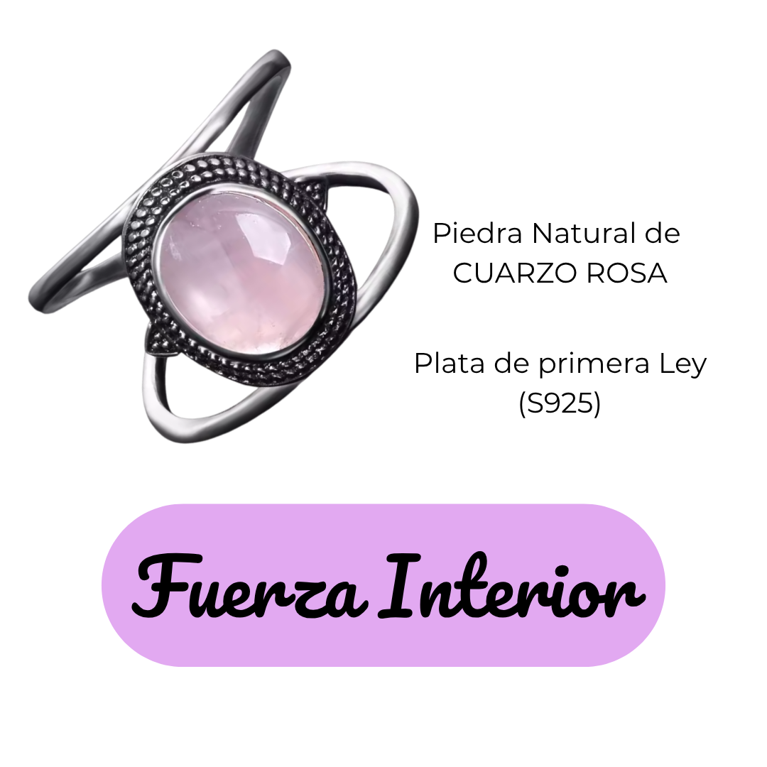 Anillo Cuarzo Rosa Oval - Fuerza Interior - Plata de Ley