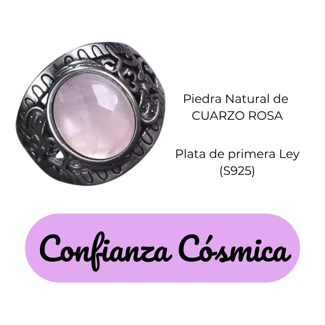 Anillo Cuarzo Rosa Oval - Confianza Cósmica - Plata de Ley