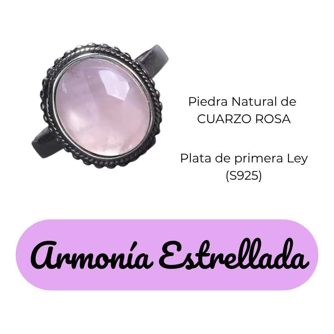 Anillo Cuarzo Rosa Oval - Armonía Estrellada - Plata de Ley