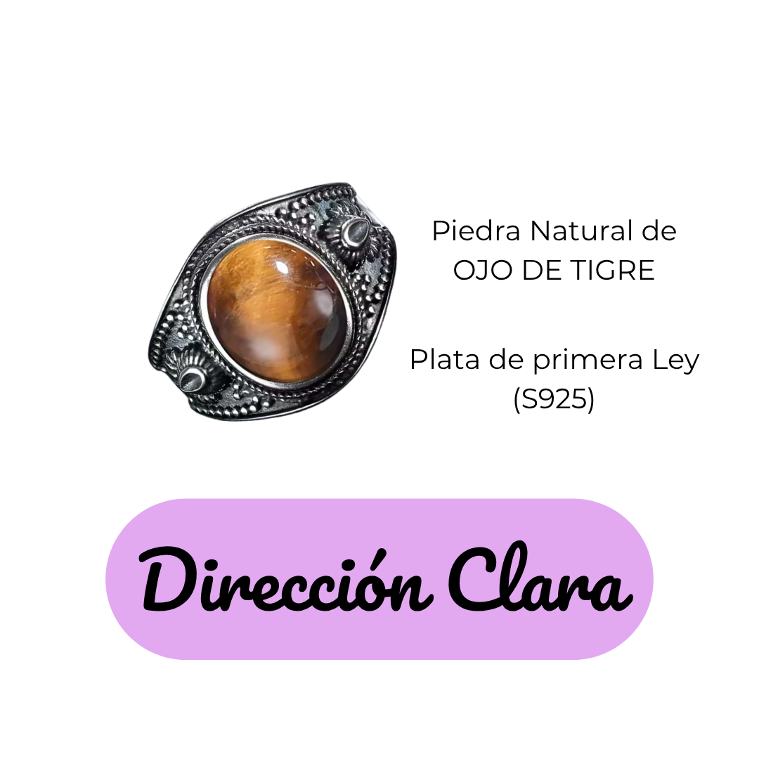 Anillo Ojo de Tigre Oval - Dirección Clara - Plata de Ley