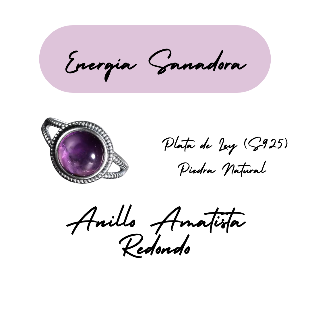 Anillo Amatista Redondo - Energía Sanadora - Plata de Ley