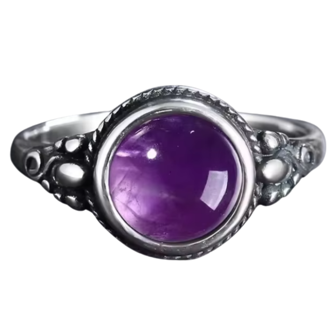 Anillo Amatista Redondo - Sanación Divina - Plata de Ley