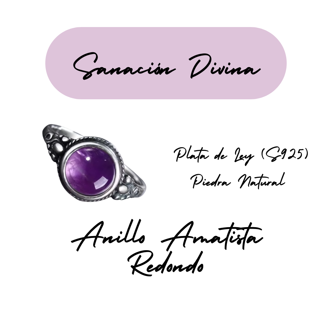 Anillo Amatista Redondo - Sanación Divina - Plata de Ley