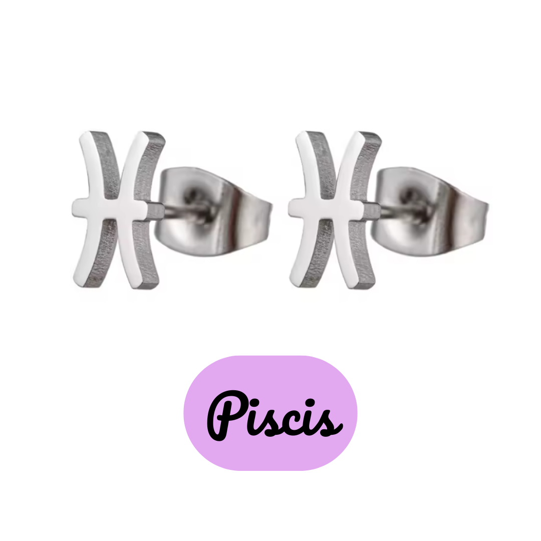 Pendientes Pequeños con Símbolo del Zodiaco de Acero Inoxidable