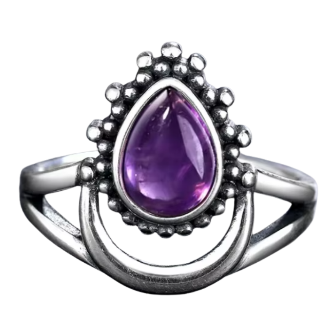 Anillo Amatista Gota - Amor Sanador - Plata de Ley