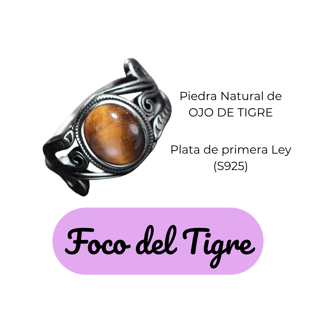 Anillo Ojo de Tigre Oval - Foco del Tigre - Plata de Ley