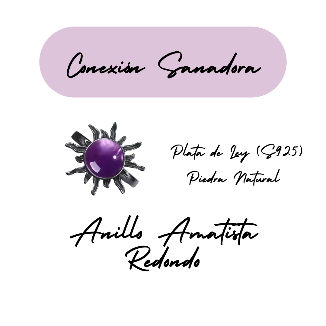 Anillo Amatista Redondo - Conexión Sanadora - Plata de Ley