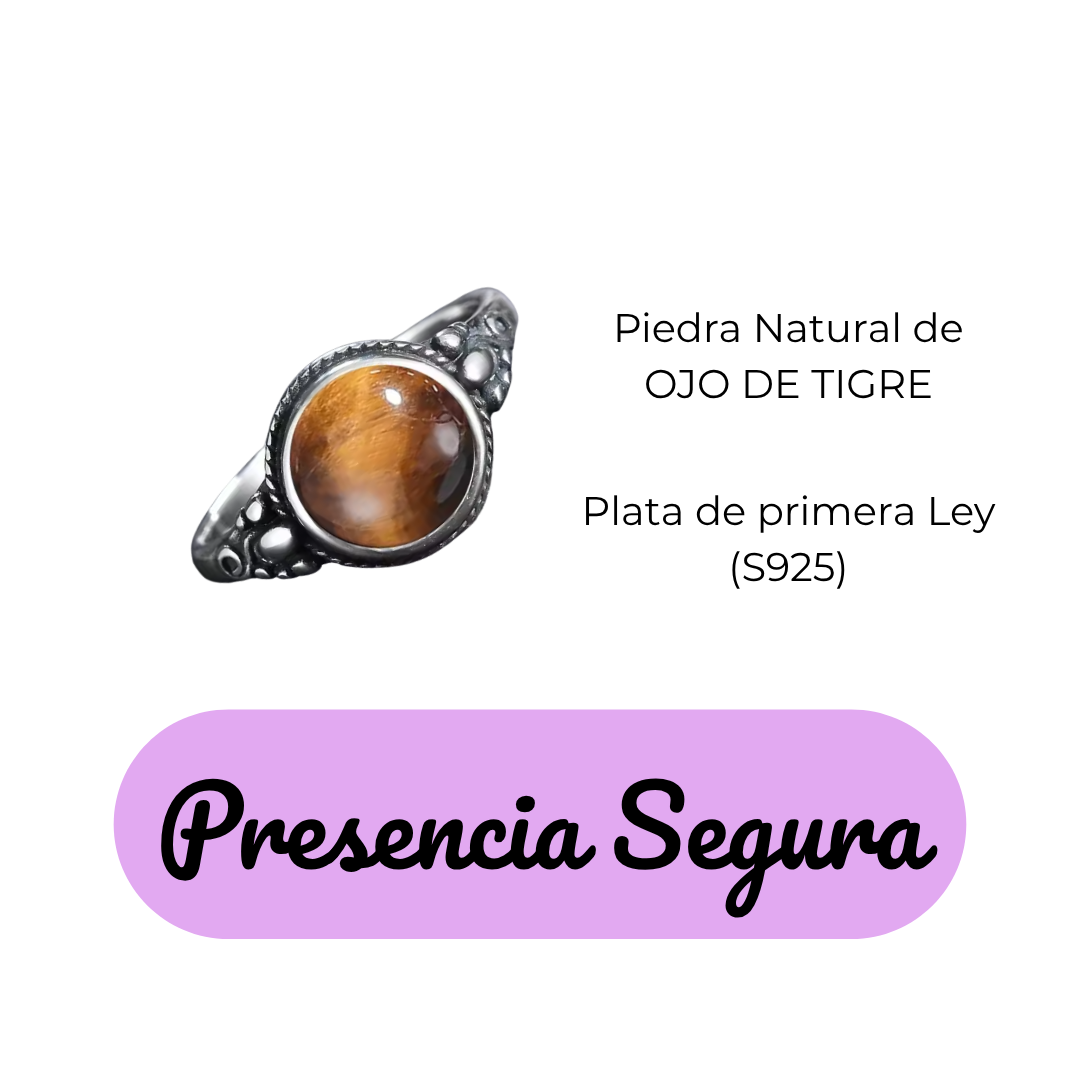 Anillo Ojo de Tigre Redondo - Presencia Segura - Plata de Ley