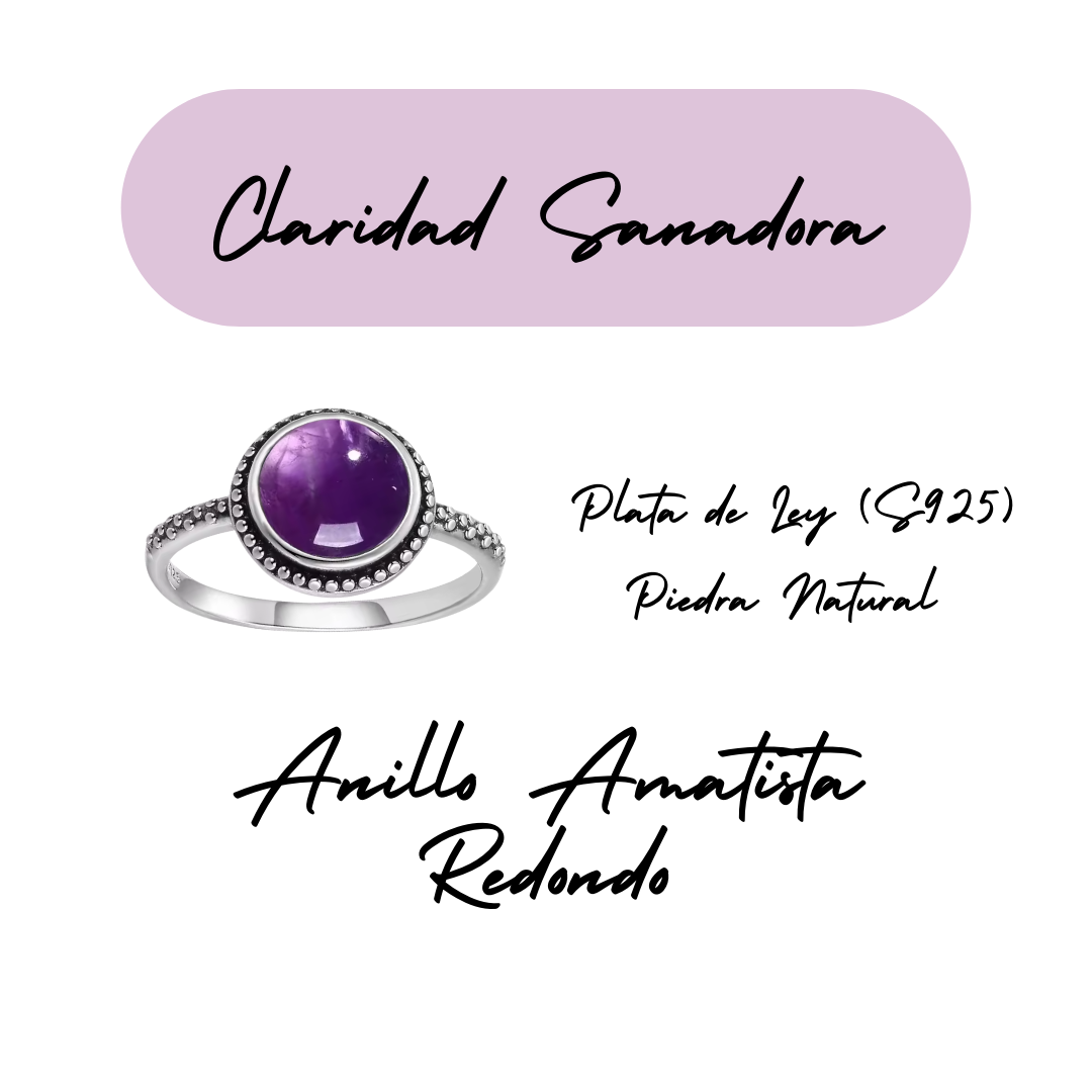 Anillo Amatista Redondo - Claridad Sanadora - Plata de Ley