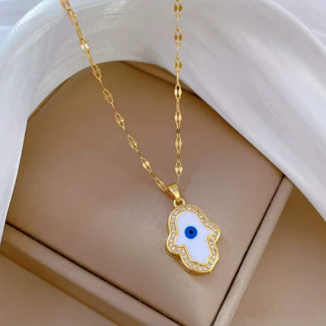 Colgante de Acero Inoxidable con Ojo Turco y Mano de Fátima