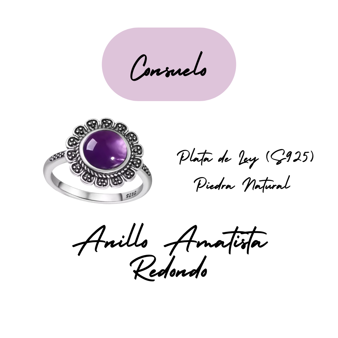 Anillo Amatista Redondo - Consuelo - Plata de Ley