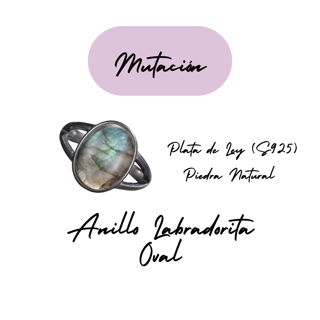 Anillo Labradorita Oval - Mutación - Plata de Ley