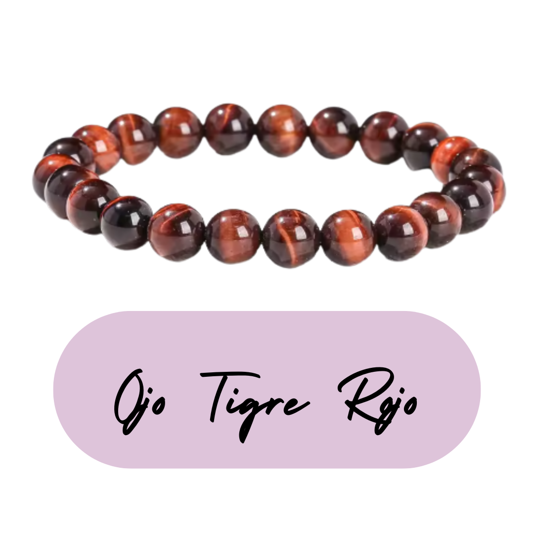 Pulsera de cuentas - Piedras Naturales Ojo de Tigre Rojo - Ojo de Buey
