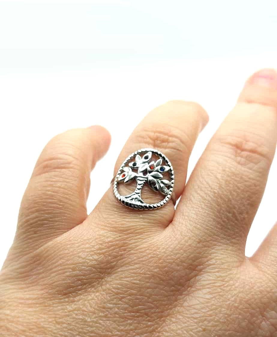Anillo Árbol de la Vida - Plateado con Brillantes