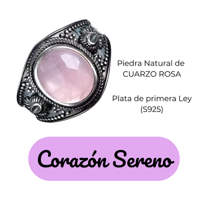 Anillo Cuarzo Rosa Oval - Corazón Sereno - Plata de Ley