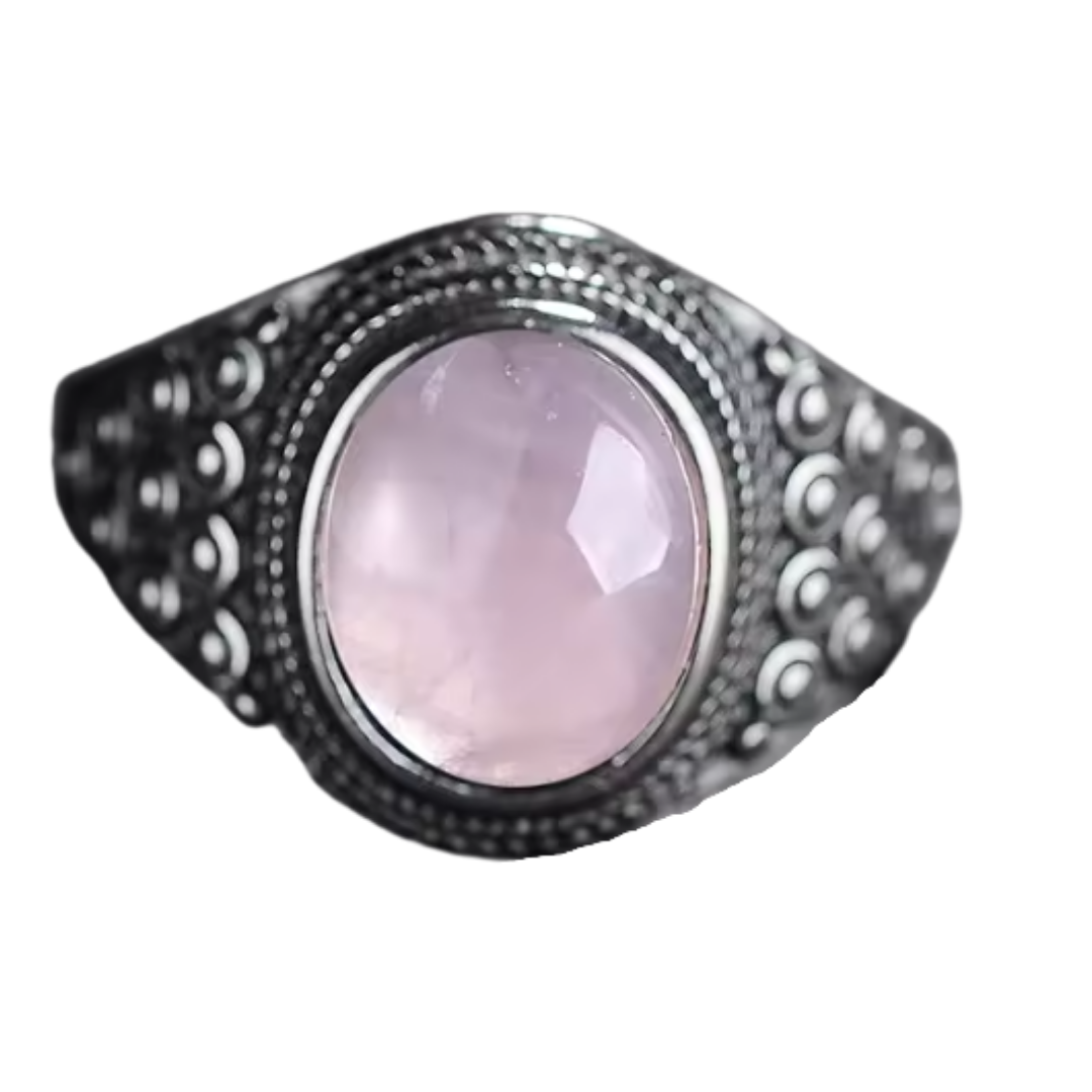 Anillo Cuarzo Rosa Oval - Claridad Emocional - Plata de Ley