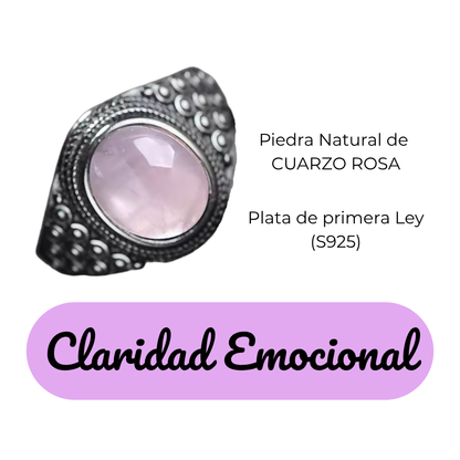 Anillo Cuarzo Rosa Oval - Claridad Emocional - Plata de Ley