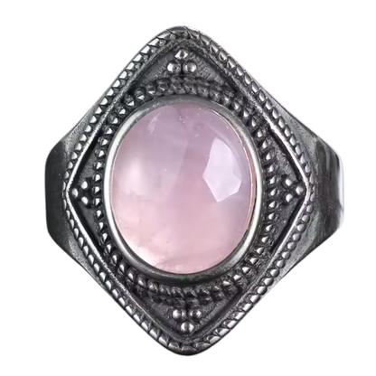 Anillo Cuarzo Rosa Oval - Calma Estrellada - Plata de Ley