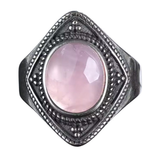 Anillo Cuarzo Rosa Oval - Calma Estrellada - Plata de Ley
