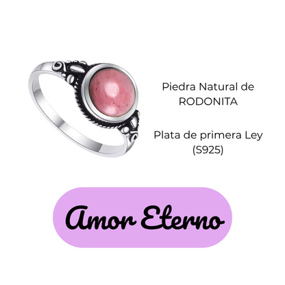Anillo Rodonita Redondo - Amor Eterno - Plata de Ley