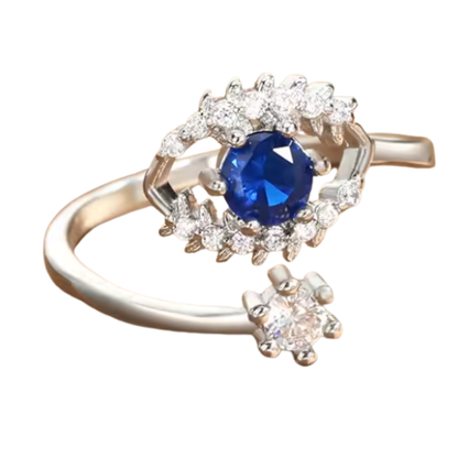 Anillo de Acero Inoxidable con Ojo Turco y Cristal Azul