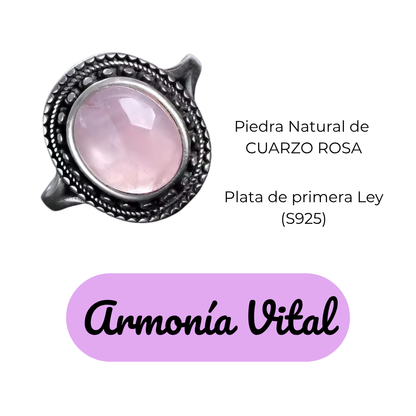 Anillo Cuarzo Rosa Oval - Armonía Vital - Plata de Ley