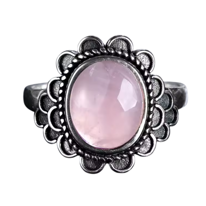 Anillo Cuarzo Rosa Oval - Conexión Espiritual - Plata de Ley