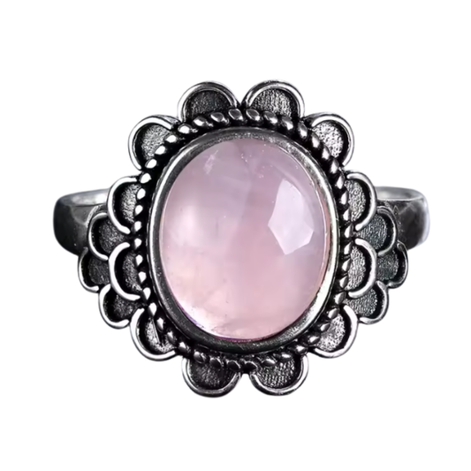 Anillo Cuarzo Rosa Oval - Conexión Espiritual - Plata de Ley