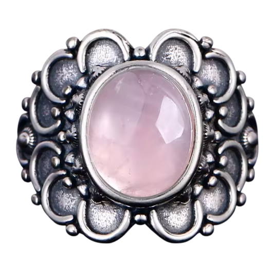 Anillo Cuarzo Rosa Oval - Balance Celeste - Plata de Ley