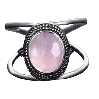 Anillo Cuarzo Rosa Oval - Fuerza Interior - Plata de Ley