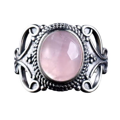 Anillo Cuarzo Rosa Oval - Compasión Estelar - Plata de Ley