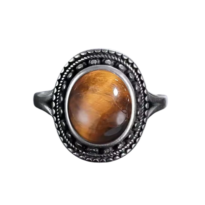 Anillo Ojo de Tigre Oval - Mantra de Enfoque - Plata de Ley
