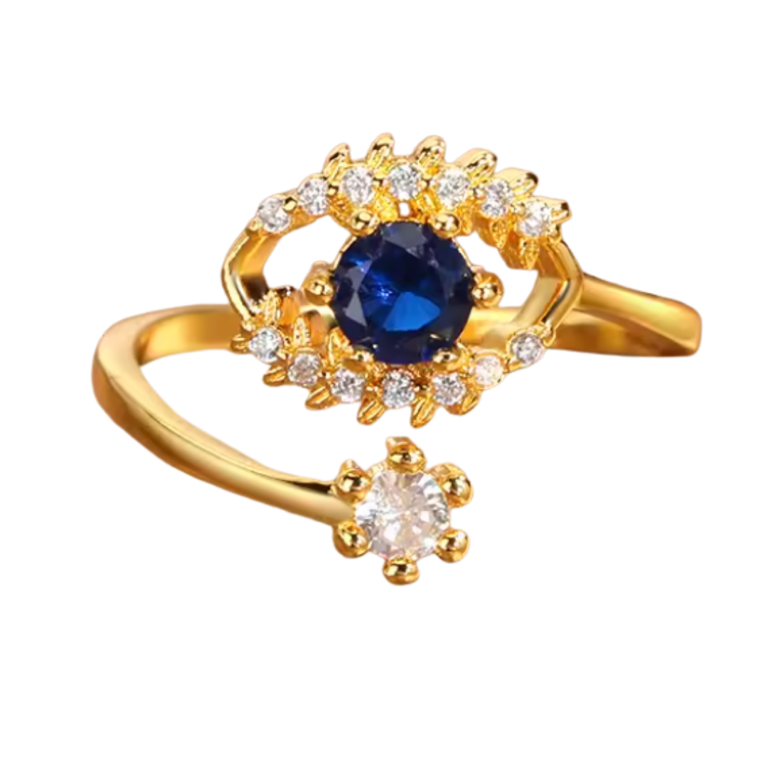 Anillo de Acero Inoxidable con Ojo Turco y Cristal Azul