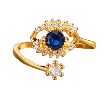 Anillo de Acero Inoxidable con Ojo Turco y Cristal Azul