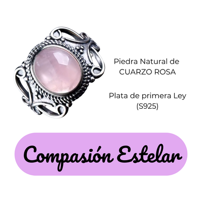 Anillo Cuarzo Rosa Oval - Compasión Estelar - Plata de Ley