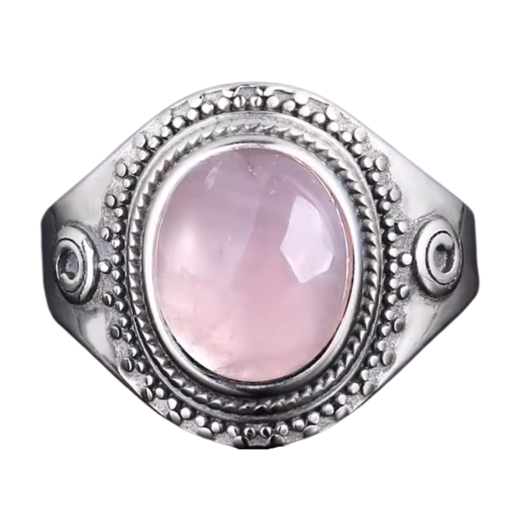 Anillo Cuarzo Rosa Oval - Autenticidad Pura - Plata de Ley