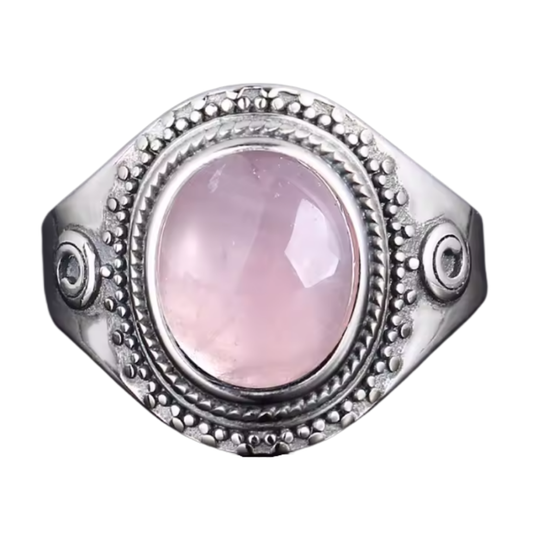 Anillo Cuarzo Rosa Oval - Autenticidad Pura - Plata de Ley