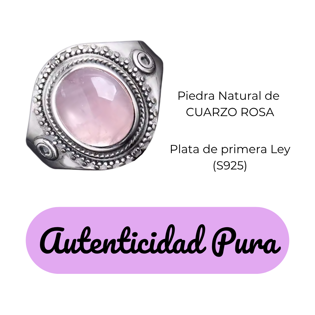 Anillo Cuarzo Rosa Oval - Autenticidad Pura - Plata de Ley