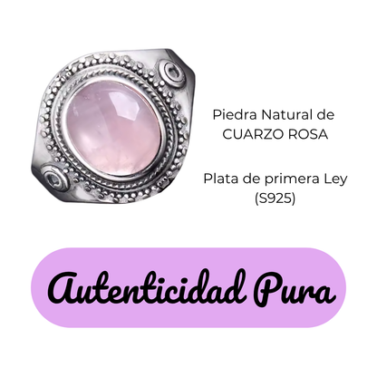 Anillo Cuarzo Rosa Oval - Autenticidad Pura - Plata de Ley