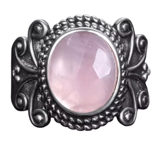 Anillo Cuarzo Rosa Oval - Serenidad Infinita - Plata de Ley
