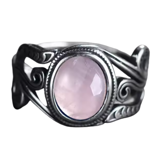 Anillo Cuarzo Rosa Oval - Corazón Radiante - Plata de Ley