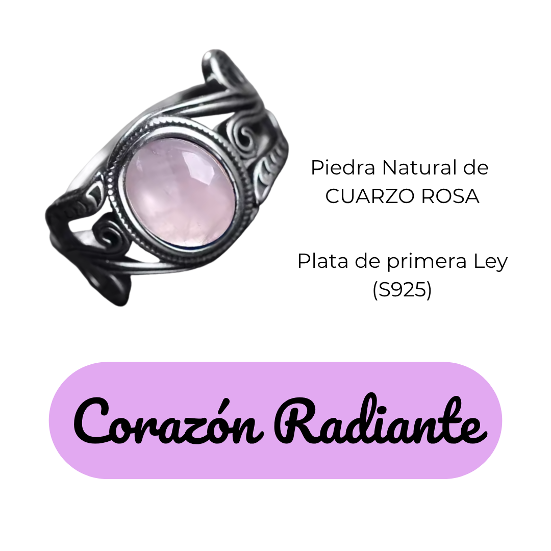 Anillo Cuarzo Rosa Oval - Corazón Radiante - Plata de Ley