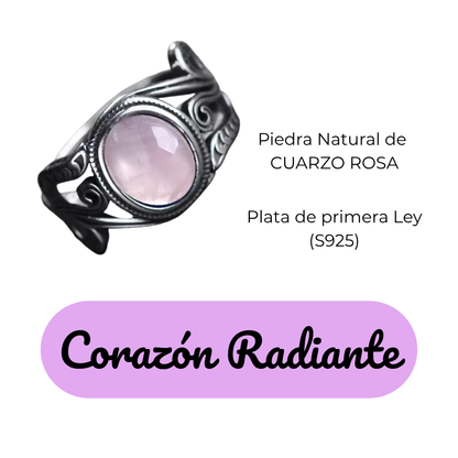 Anillo Cuarzo Rosa Oval - Corazón Radiante - Plata de Ley