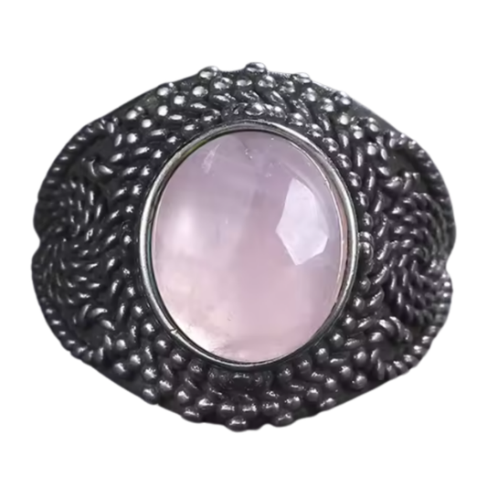 Anillo Cuarzo Rosa Oval - Equilibrio Armónico - Plata de Ley