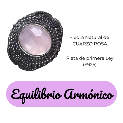 Anillo Cuarzo Rosa Oval - Equilibrio Armónico - Plata de Ley