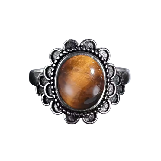 Anillo Ojo de Tigre Oval - Precisión Felina - Plata de Ley