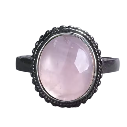 Anillo Cuarzo Rosa Oval - Armonía Estrellada - Plata de Ley